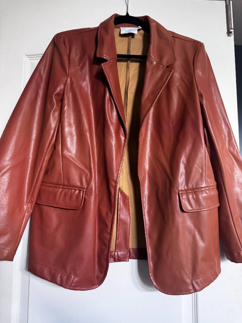 LUSH Brown Faux Leather Blazer Jacket Size S Longline Oversized